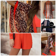 Load image into Gallery viewer, new subSahara Leopard Zest kimono / lounge wrap / beach cover-up beige khaki orange animal print