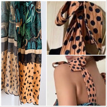 Load image into Gallery viewer, new Leopardess Swim Set one-piece swimsuit black teal leopard w polka shoulder ties + cover-up choice: resort-wrap / skirt / shorts