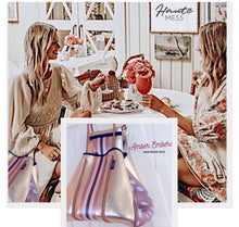 Load image into Gallery viewer, NWT © Amber Embers smooth blushed bronze lit metallic neoprene TOTE w auburn fawn snap sides + rouged amber & chocolate brown racing stripes