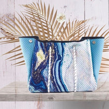 Load image into Gallery viewer, Blue Jazz Swim one-piece rashguard surfsuit swimsuit lined white royal blue turquoise paisley modest full coverage women longsleeve