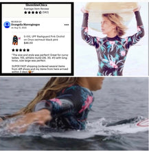 Load image into Gallery viewer, S-XXL UPF Rashguard Pink Orchid on Onyx swimsuit black pink turquoise modest surf swim pool beach women ladies