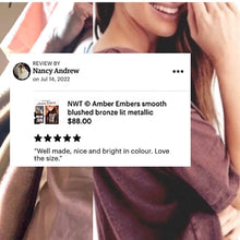 Load image into Gallery viewer, NWT © Amber Embers neoprene TOTE smooth honey blushed metallic bronze w/ auburn fawn deer sides + rouged amber lit & chocolate racing stripe