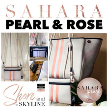 Load image into Gallery viewer, waterproof tote smooth khaki cream neoprene women purse metallic copper rose gold chic pearl stripes femme camo sides Shore and Skyline bag beach boat bridal baby birthday back to school 2023 Best Seller mom wife teacher gift office lake pool present