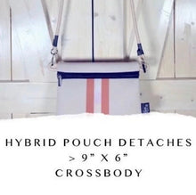 Load image into Gallery viewer, NWT 2-in-1 © SAHARA PEARL Tote & Crossbody premium sand beige neoprene w/ dusty rose camo sides metallic rose-gold stripes sunset champagne