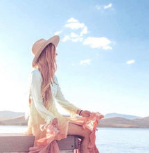 Load image into Gallery viewer, s-xxl Carnival Spin maxi - airy beach cover-up / button up swim wrap aqua blue gradient pastel coral pink ombré sand & shore sheer whimsy