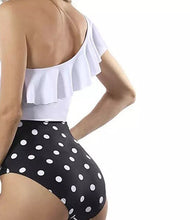 Load image into Gallery viewer, new Lateral Lace swimsuit - multiple selections black stripe / white polka dot / one-shoulder / two-shoulder S M L XL