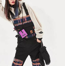 Load image into Gallery viewer, NWT ski snow bib black snowboarding overalls crackling fire vector plaid waterproof adjustable
