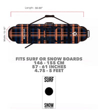 Load image into Gallery viewer, NWT snowboard monoboard carrying bag waterproof bendable neoprene skin cracking fire plaid 3/4 coverlet unisex