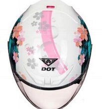 Load image into Gallery viewer, NWT Helmet - His & Her M-XL Prix Black Racer / Aqua Blossom / Vintage Red Camel - DOT certified motorcycle Vespa riding helmets + visor