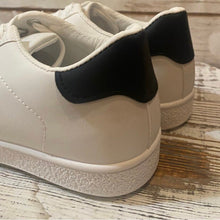 Load image into Gallery viewer, new white sneakers + terra-cotta cheetah or cabin white - silver & black striped low top lace up tennis shoes women 7.5 8