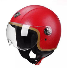 Load image into Gallery viewer, NWT Helmet - His & Her M-XL Prix Black Racer / Aqua Blossom / Vintage Red Camel - DOT certified motorcycle Vespa riding helmets + visor