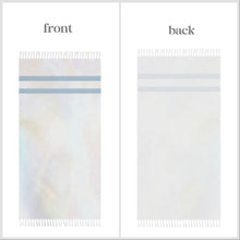 Load image into Gallery viewer, Boho beach blanket fringed wrap pool towel cover-up XL 6.5 ft black Bamba floral Serape stripes or pearl + cabana stripes