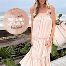 Load image into Gallery viewer, Midsummer Day’s Dream tiered sundress crossover resort dress beach cover up dress midi - maxi solid khaki / beige M or XL 2023 cruise gift