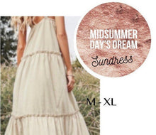 Load image into Gallery viewer, Midsummer Day’s Dream tiered sundress crossover resort dress beach cover up dress midi - maxi solid khaki / beige M or XL 2023 cruise gift