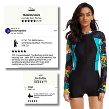 Load image into Gallery viewer, s-xxl DOLPHIN Swim - unhindered surfsuit / swimsuit UPF black springsuit / wetsuit + teal / turquoise palms longsleeve