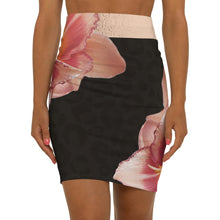 Load image into Gallery viewer, resort cover skirt Dark Leopard pink hibiscus midi swim skirt cover-up womens stretch swim-skirt beach cruise pool yacht Shore and Skyline