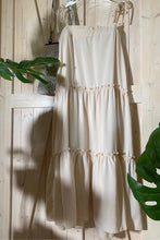 Load image into Gallery viewer, Midsummer Day’s Dream tiered sundress crossover resort dress beach cover up dress midi - maxi solid khaki / beige M or XL 2023 cruise gift