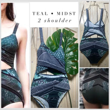 Load image into Gallery viewer, S-XL petite swimsuit Emerald • Mist 1-shoulder / Teal 2-shoulder / Black Jade longsleeve rashguard green navy black gold white cruise resort