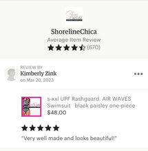 Load image into Gallery viewer, s-xxl UPF Rashguard AIR WAVES Swimsuit black paisley one-piece hip arrows beach pool surf women modest feminine long-sleeve 2023 gift