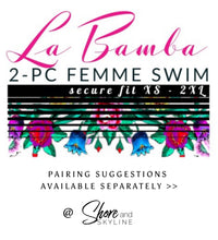 Load image into Gallery viewer, Shore and Skyline 2pc SWIMSUIT black white stripe pink blue flowers two piece top bottom swim surf beach unhindered modest bikini women cruise resort