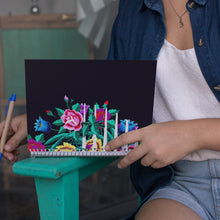Load image into Gallery viewer, JOURNAL black floral ( lattice border bouquet bamba ) lined vacation diary prayer plan brainstorm spiral notebook dream write remember