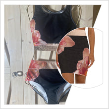 Load image into Gallery viewer, resort cover skirt Dark Leopard pink hibiscus midi swim skirt cover-up womens stretch swim-skirt beach cruise pool yacht Shore and Skyline