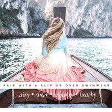 Load image into Gallery viewer, s-xxl Carnival Spin maxi - airy beach cover-up / button up swim wrap aqua blue gradient pastel coral pink ombré sand & shore sheer whimsy