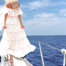 Load image into Gallery viewer, S-XL Boho White Rose maxi dress floral lace cut-work A-Line airy beach sundress