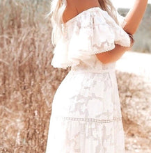 Load image into Gallery viewer, S-XL Boho White Rose maxi dress floral lace cut-work A-Line airy beach sundress