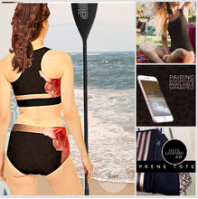 Load image into Gallery viewer, XS-XL swimsuit Pink Quartz Hibiscus on dark chocolate aqua sport bikini womens UPF 40+ black brown floral two-piece shore sports women