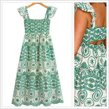 Load image into Gallery viewer, new smocked sundress Boho Red Green or Bluebonnet MAXI white floral eyelet embroidery ruffled femme dress Spring Summer baby bridal birthday