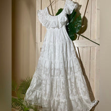 Load image into Gallery viewer, S-XL Boho White Rose maxi dress floral lace cut-work A-Line airy beach sundress