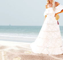 Load image into Gallery viewer, S-XL Boho White Rose maxi dress floral lace cut-work A-Line airy beach sundress