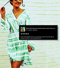 Load image into Gallery viewer, Boho Pop mini tunic beach dress cruise cover-up top white + bubble hot PINK or deep sea GREEN mod print S L 2XL women’s ladies 2023 Summer