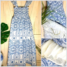Load image into Gallery viewer, new smocked sundress Boho Red Green or Bluebonnet MAXI white floral eyelet embroidery ruffled femme dress Spring Summer baby bridal birthday