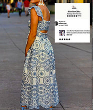 Load image into Gallery viewer, new smocked sundress Boho Red Green or Bluebonnet MAXI white floral eyelet embroidery ruffled femme dress Spring Summer baby bridal birthday