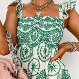 Load image into Gallery viewer, new smocked sundress Boho red green or blue Bluebonnet MAXI floral eyelet embroidery ruffled femme dress Spring Summer baby bridal birthday