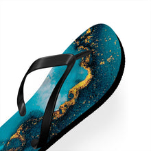 Load image into Gallery viewer, Aquamarine Dream deep geode FLIP FLOP waterproof slip-on deep teal blue gold swirl sandals womens sz 7 8 9 10 11 Shore And Skyline Swim Pool
