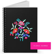 Load image into Gallery viewer, JOURNAL black floral ( lattice border bouquet bamba ) lined vacation diary prayer plan brainstorm spiral notebook dream write remember