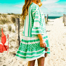 Load image into Gallery viewer, Boho Pop mini tunic beach dress cruise cover-up top white + sea-green or bubble hot pink print S L 2XL women’s ladies 2023 Summer