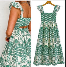Load image into Gallery viewer, new smocked sundress Boho red green or blue Bluebonnet MAXI floral eyelet embroidery ruffled femme dress Spring Summer baby bridal birthday