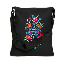 Load image into Gallery viewer, Bamba Black Floral Purse 16-inch ( or 18-inch Serape Olé striped ) Adjustable Crossbody / Water-resist Messenger Bag AOP - Shore and Skyline