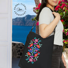 Load image into Gallery viewer, Bamba Black Floral Purse 16-inch ( or 18-inch Serape Olé striped ) Adjustable Crossbody / Water-resist Messenger Bag AOP - Shore and Skyline