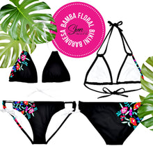 Load image into Gallery viewer, XS - XL Baronesa Bikini in Bamba Floral or Serape Olé stripes + black or white strappy tie swimsuit kayak paddleboard lake beach pool