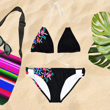 Load image into Gallery viewer, Bamba Black Floral Purse 16-inch ( or 18-inch Serape Olé striped ) Adjustable Crossbody / Water-resist Messenger Bag AOP - Shore and Skyline