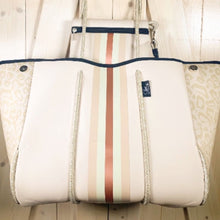 Load image into Gallery viewer, waterproof tote smooth ivory cream white neoprene women’s purse metallic rose gold chic mint stripes leopard animal ShoreandSkyline bag beach boat bridal baby birthday back to school 2023 Best Seller mom wife teacher gift office lake pool present