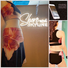 Load image into Gallery viewer, resort cover skirt Dark Leopard pink hibiscus midi swim skirt cover-up womens stretch swim-skirt beach cruise pool yacht Shore and Skyline