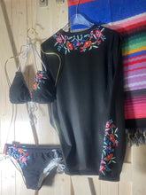 Load image into Gallery viewer, XS - XL Baronesa Bikini in Bamba Floral or Serape Olé stripes + black or white strappy tie swimsuit kayak paddleboard lake beach pool