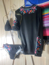 Load image into Gallery viewer, Serape Olé striped Baronesa bikini + black or white ties halter two piece swimsuit strappy side-ties Mexican multicolor fiesta coordinates
