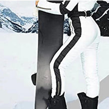 Load image into Gallery viewer, S - 2XL SNOWSUIT Winter White Album one-piece skisuit + black stripes snow-suit sides womens belted hooded skyline cabin mountain resort new